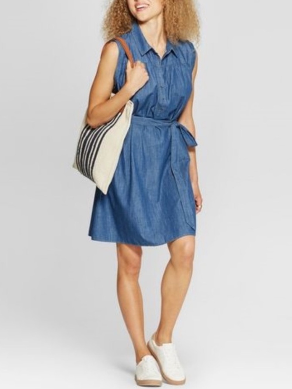 Universal Thread Chambray Denim Shirt Dress Belted Sleeveless M - Picture 3 of 15